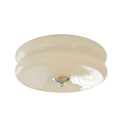 Modern Creamy Round Double-Tier Glass LED Flush Ceiling Light