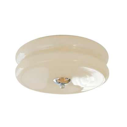 Modern Creamy Round Double-Tier Glass LED Flush Ceiling Light