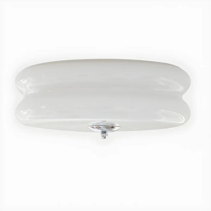 Modern Creamy Round Double-Tier Glass LED Flush Ceiling Light