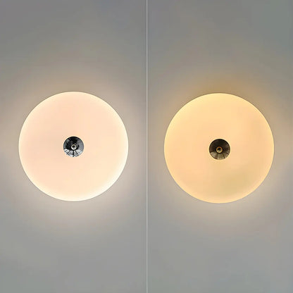 Modern Creamy Round Double-Tier Glass LED Flush Ceiling Light