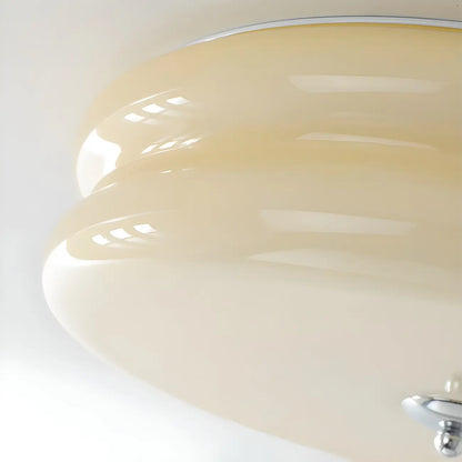 Modern Creamy Round Double-Tier Glass LED Flush Ceiling Light