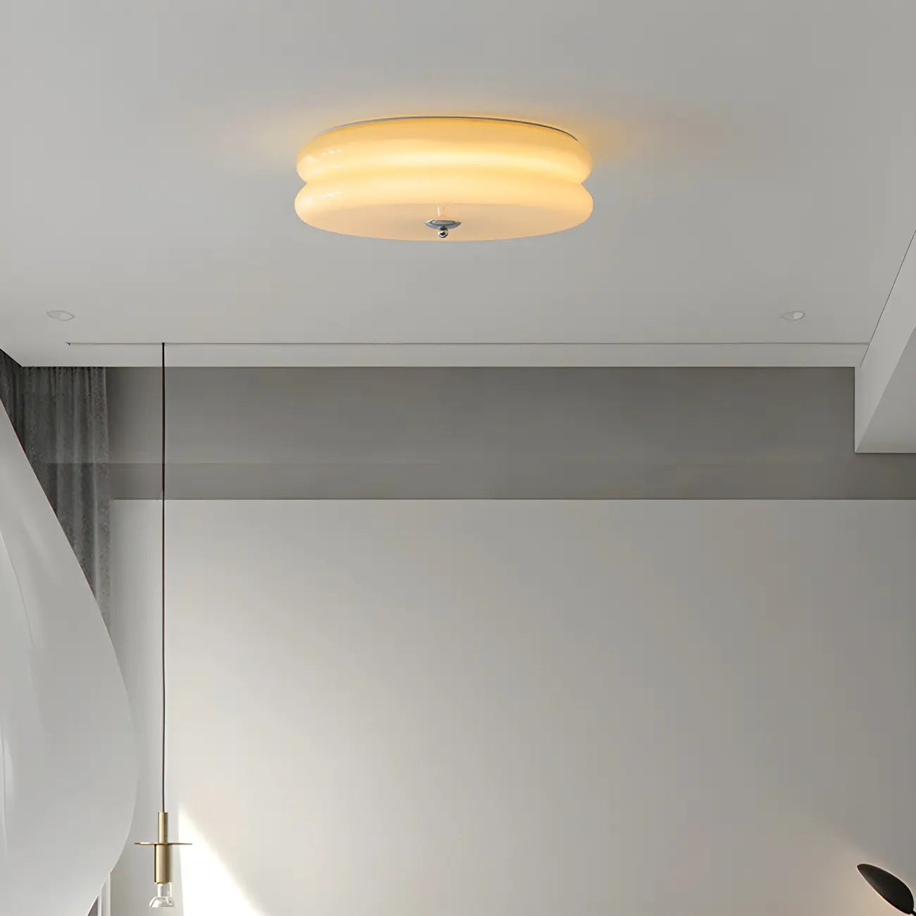 Modern Creamy Round Double-Tier Glass LED Flush Ceiling Light