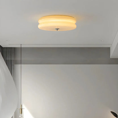 Modern Creamy Round Double-Tier Glass LED Flush Ceiling Light