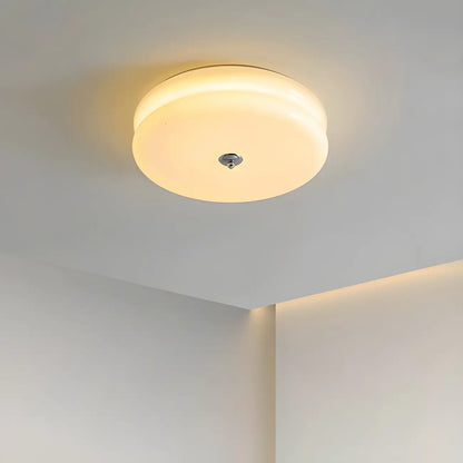 Modern Creamy Round Double-Tier Glass LED Flush Ceiling Light