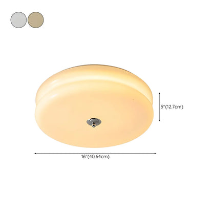 Modern Creamy Round Double-Tier Glass LED Flush Ceiling Light