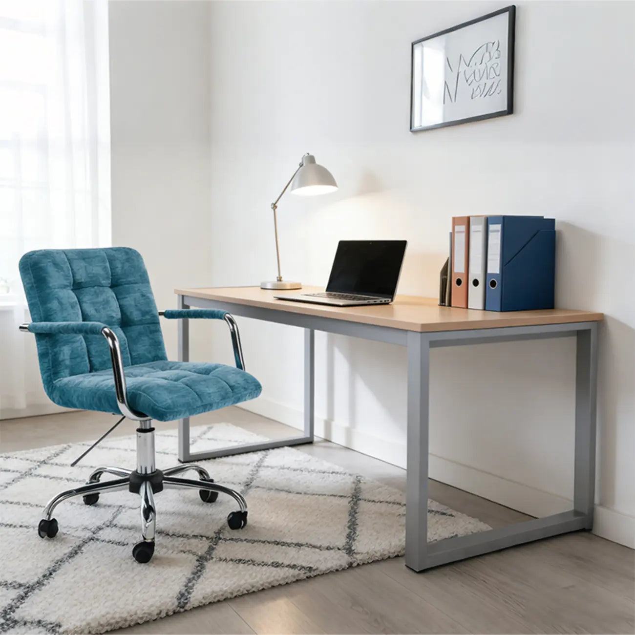 Adjustable Blue Fabric Upholstered Swivel Office Chair