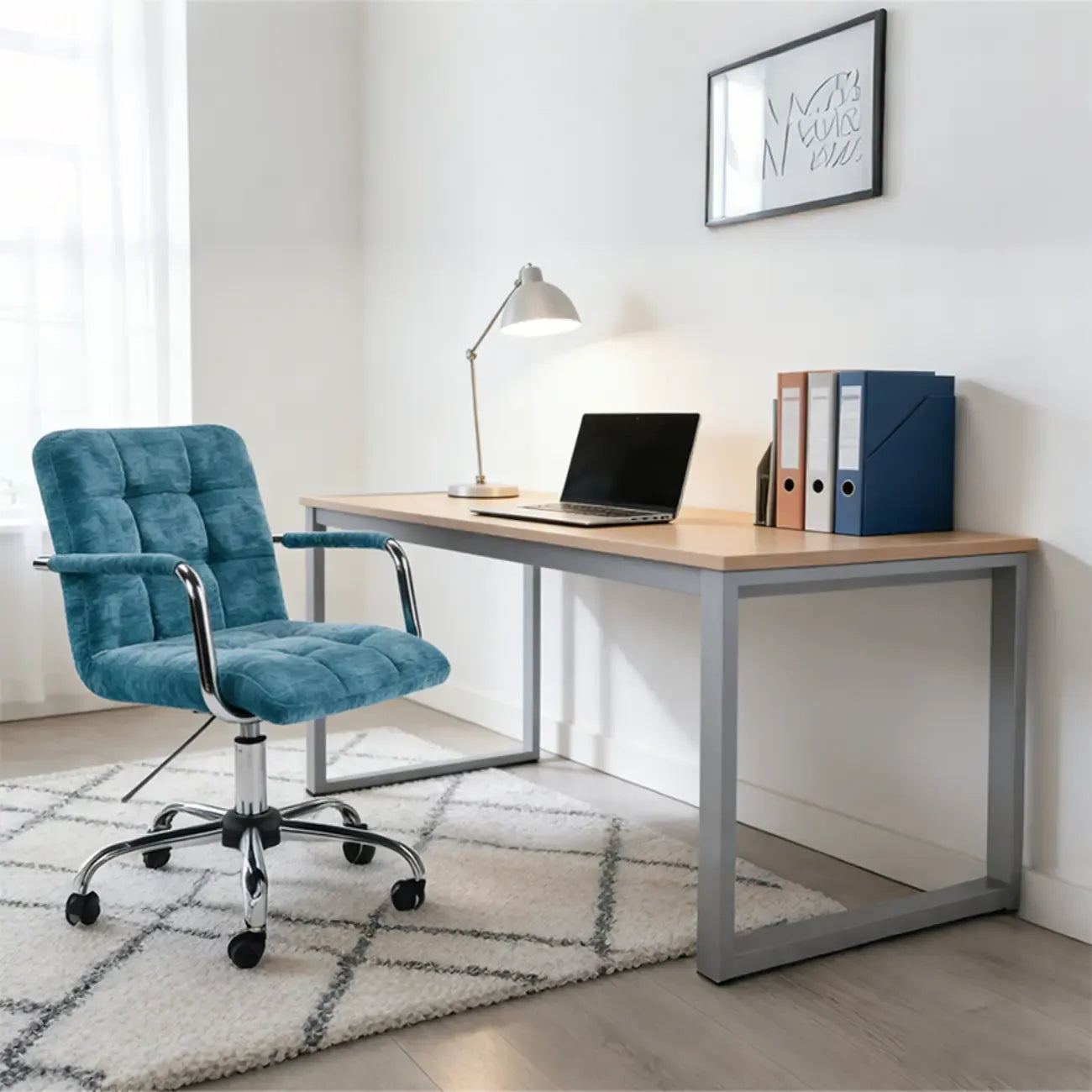 Adjustable Blue Fabric Upholstered Swivel Office Chair