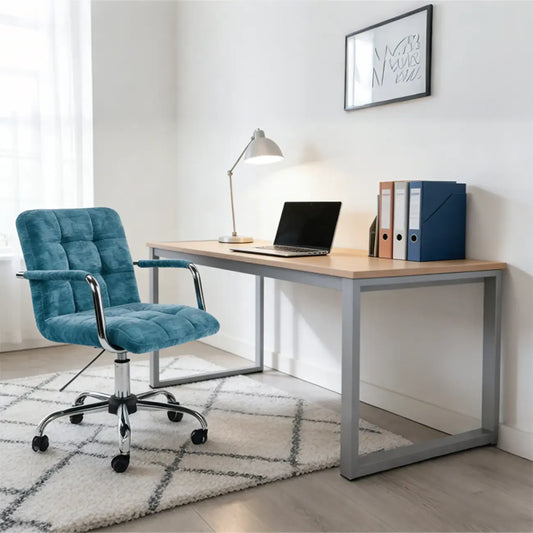 Adjustable Blue Fabric Upholstered Swivel Office Chair