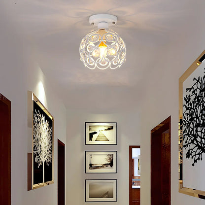 Industrial Hollow Dome Semi Flush Ceiling Light with Crystal
