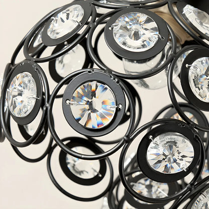 Industrial Hollow Dome Semi Flush Ceiling Light with Crystal