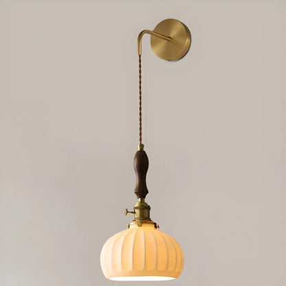 Vintage Brass Ceramic White Pendant Wall Sconce