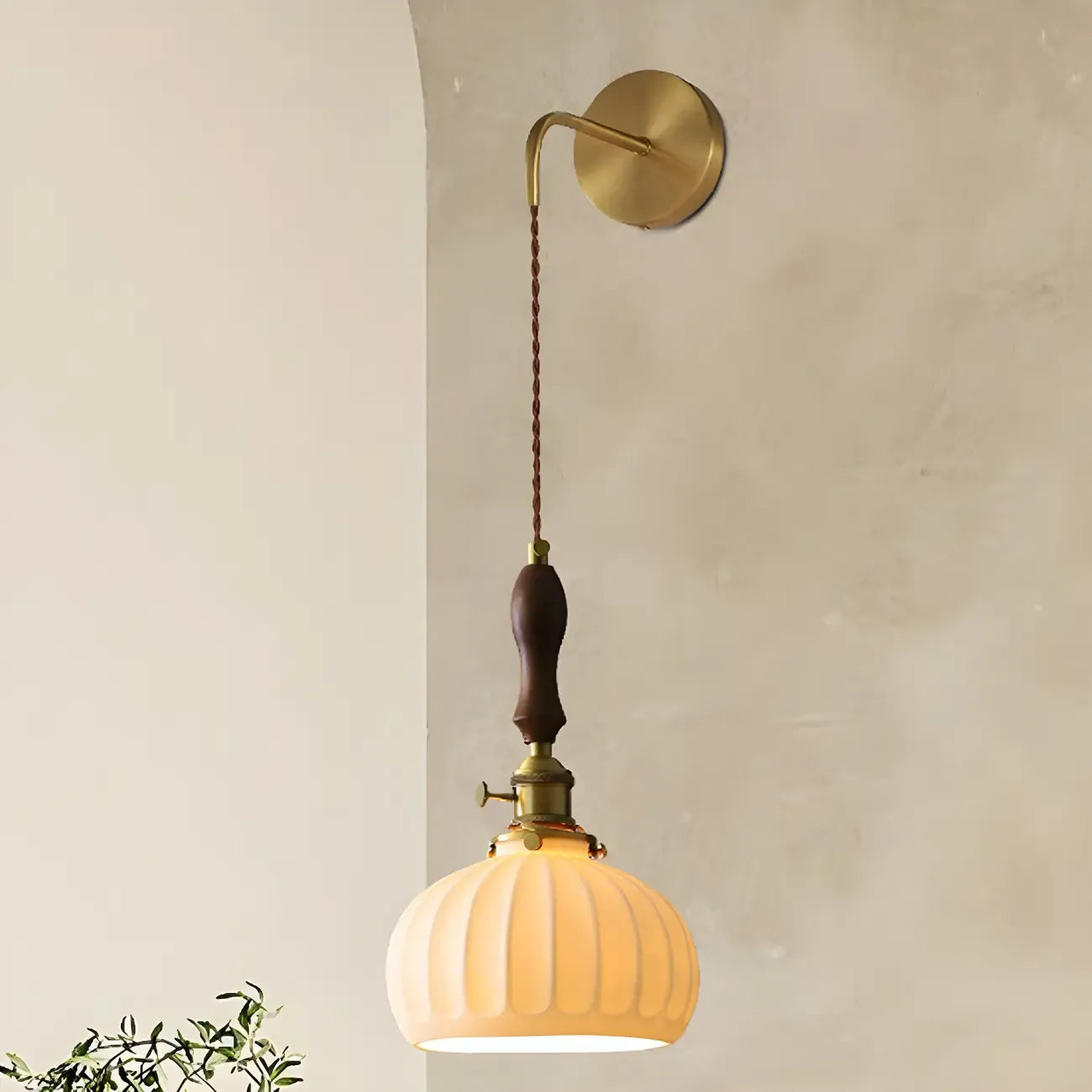 Vintage Brass Ceramic White Pendant Wall Sconce