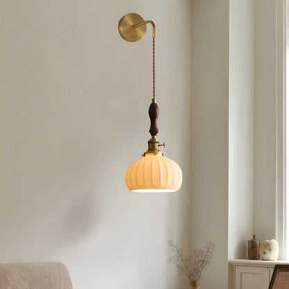 Vintage Brass Ceramic White Pendant Wall Sconce