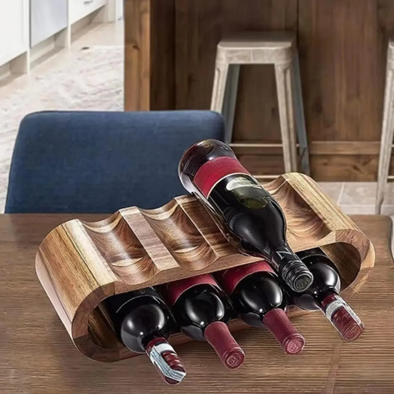 Elliptical Brown Wooden Stackable Wine Rack 8 Bottles Holder