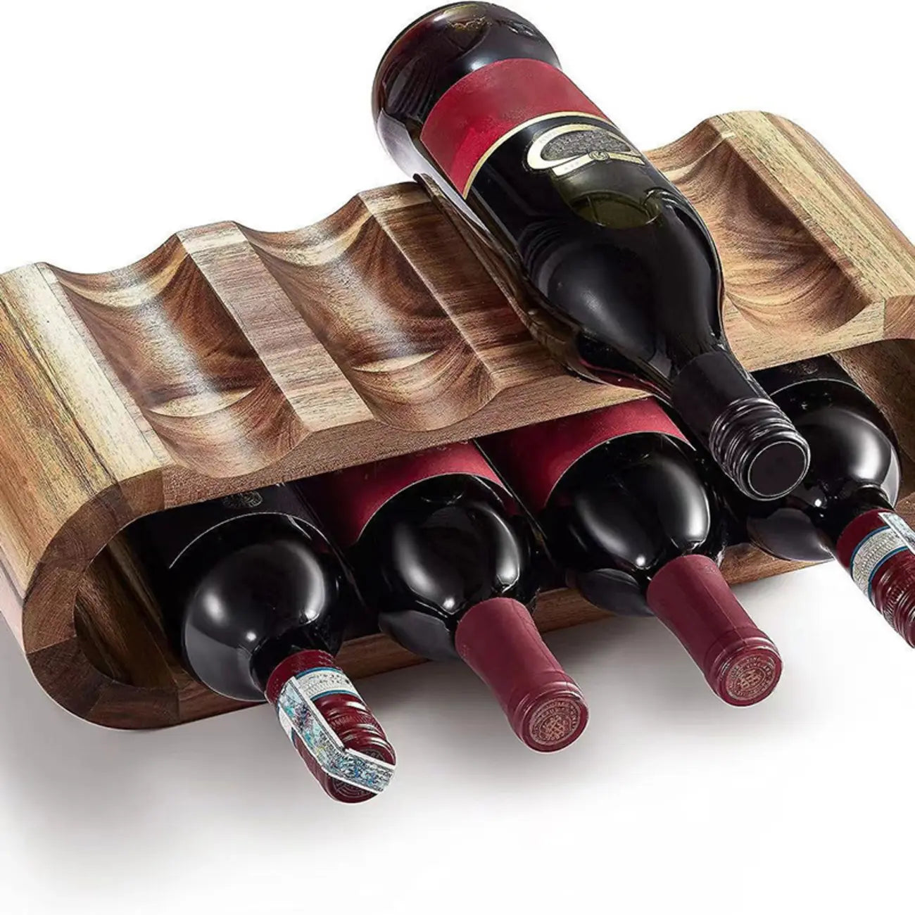 Elliptical Brown Wooden Stackable Wine Rack 8 Bottles Holder
