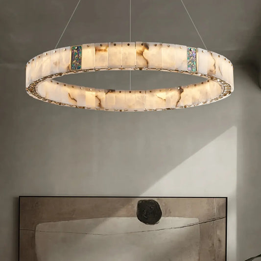 Agate Gold Circular Onyx Modern Ring Chandelier Light