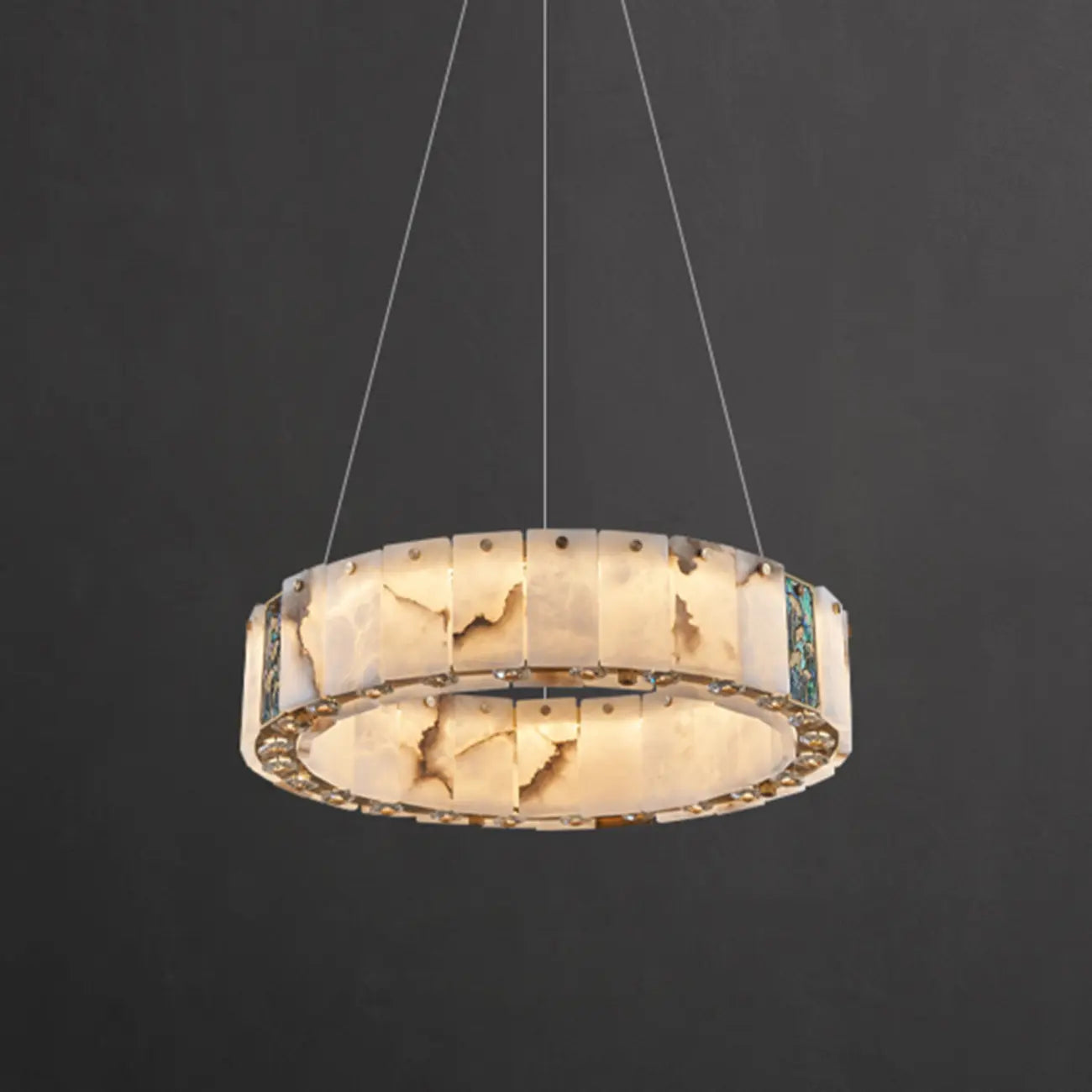 Agate Gold Circular Onyx Modern Ring Chandelier Light
