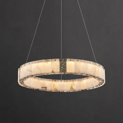 Agate Gold Circular Onyx Modern Ring Chandelier Light