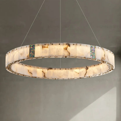 Agate Gold Circular Onyx Modern Ring Chandelier Light