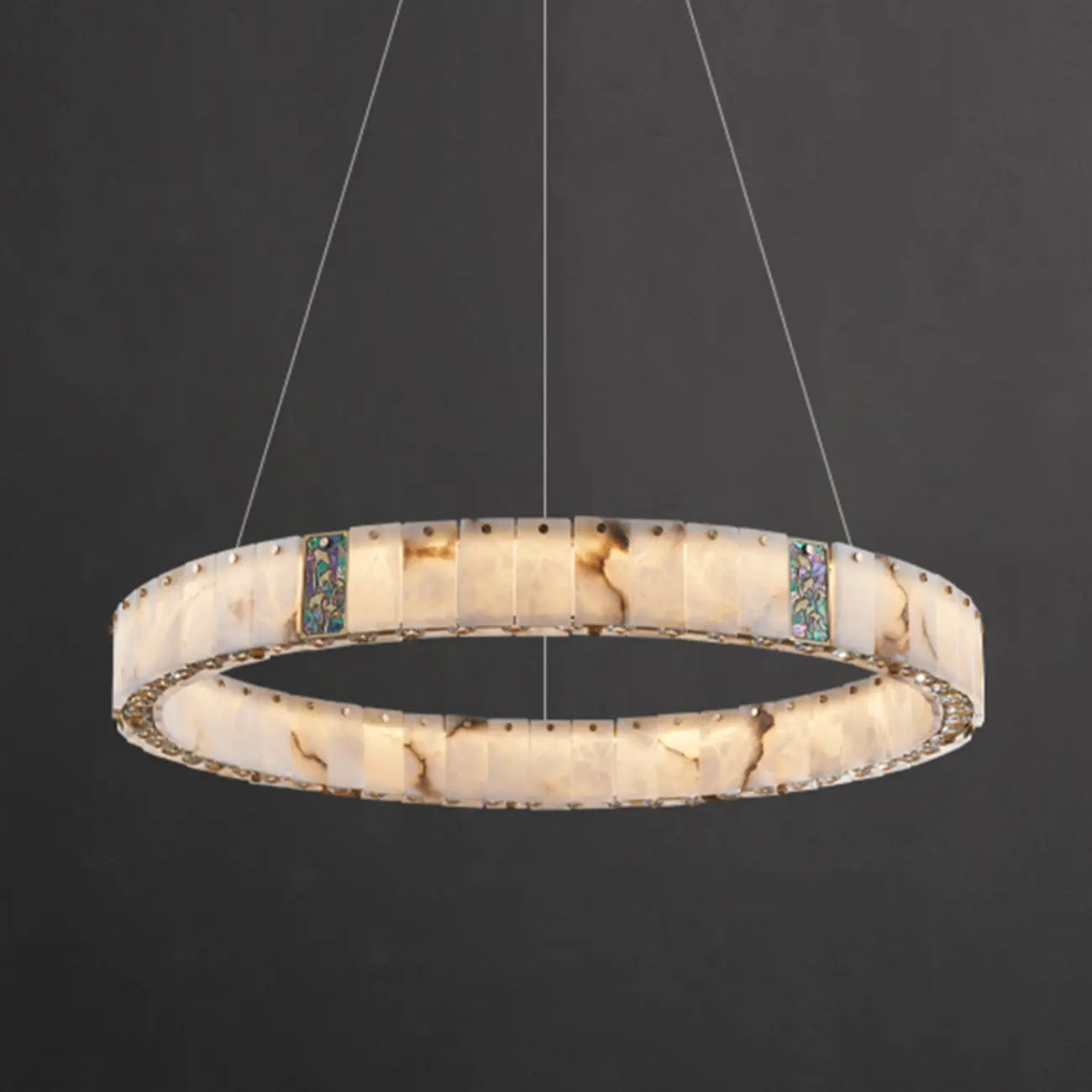Agate Gold Circular Onyx Modern Ring Chandelier Light