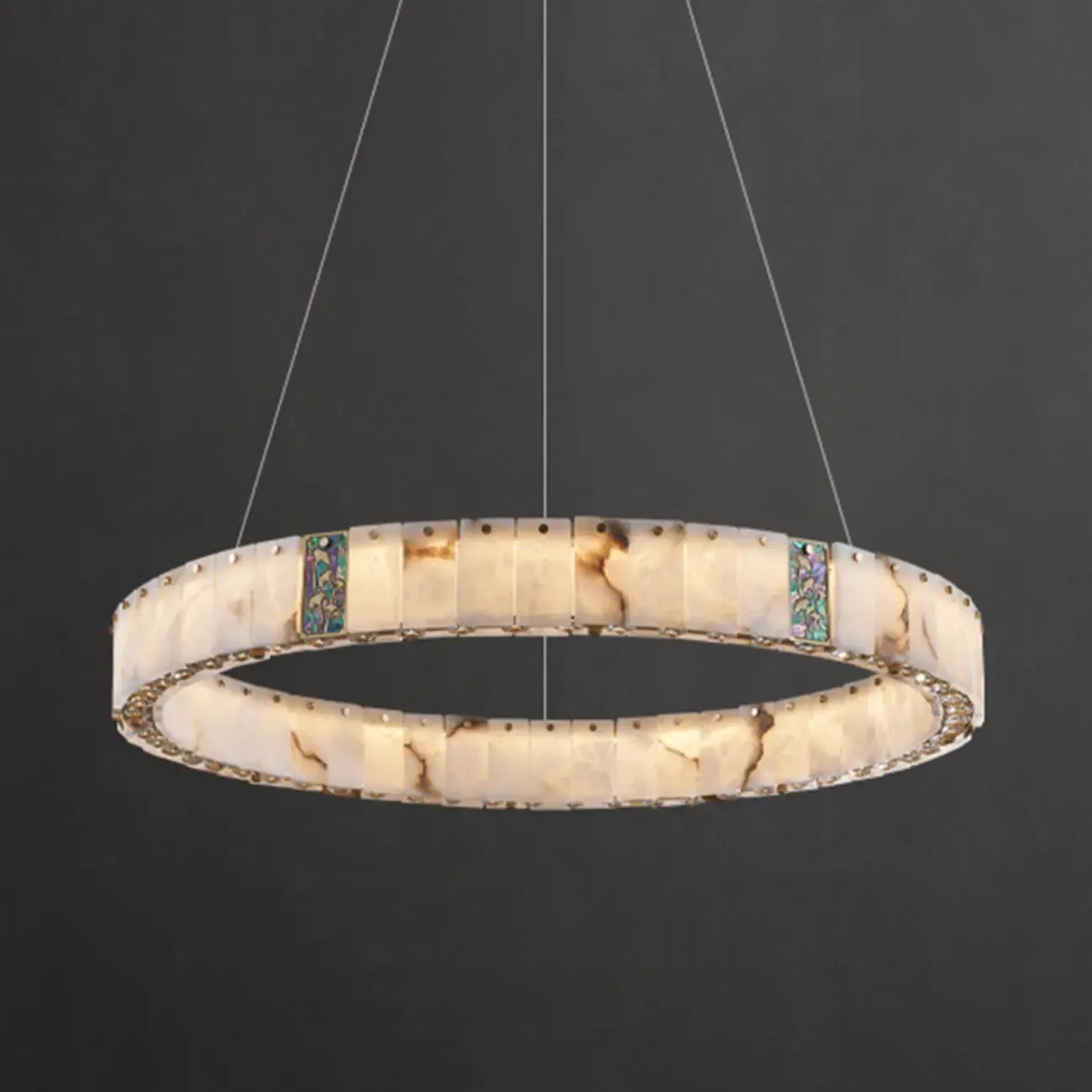 Agate Gold Circular Onyx Modern Ring Chandelier Light