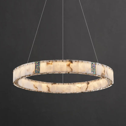 Agate Gold Circular Onyx Modern Ring Chandelier Light