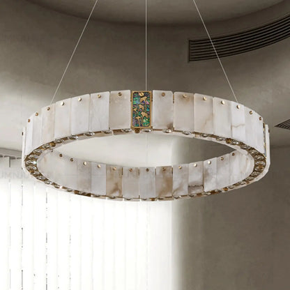Agate Gold Circular Onyx Modern Ring Chandelier Light