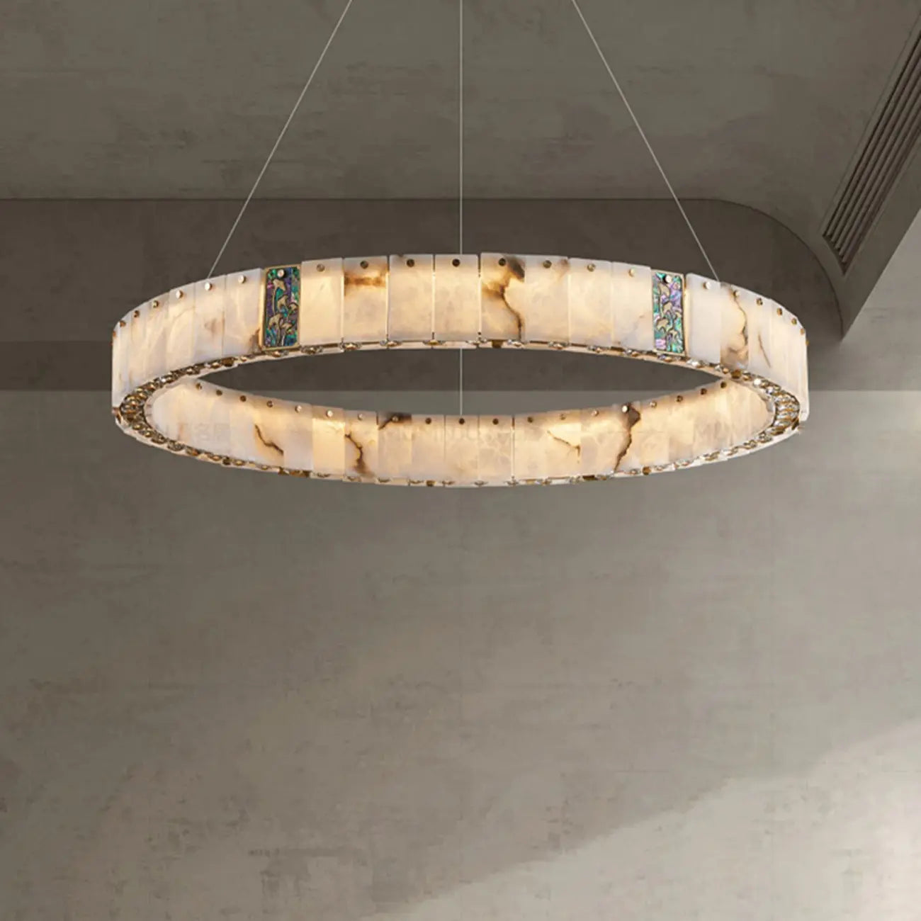 Agate Gold Circular Onyx Modern Ring Chandelier Light