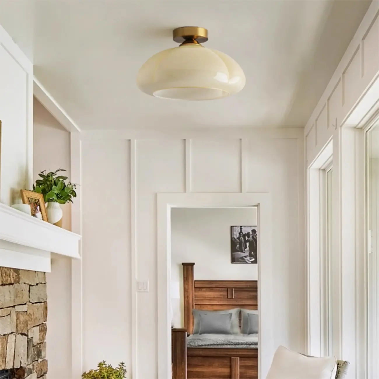 Mini Simplistic Milky Yellow Glass Dome Semi Flush Ceiling Light