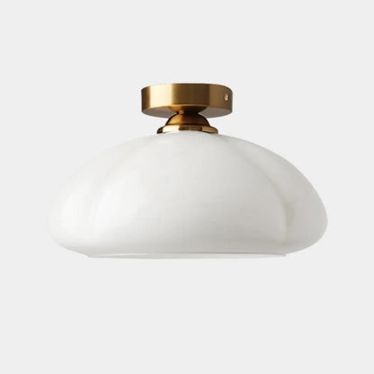 Mini Simplistic Milky Yellow Glass Dome Semi Flush Ceiling Light