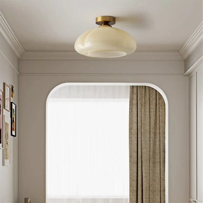 Mini Simplistic Milky Yellow Glass Dome Semi Flush Ceiling Light