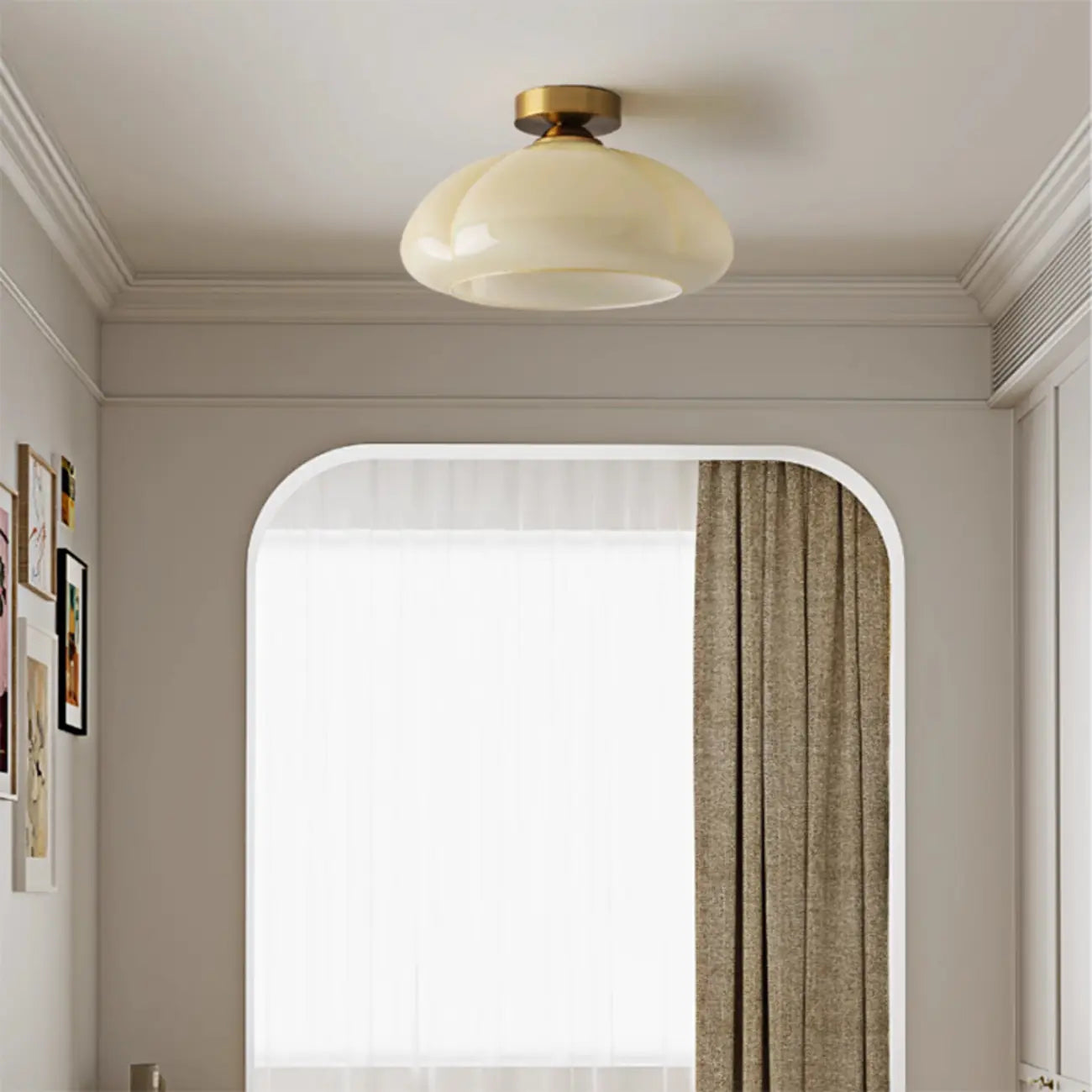 Mini Simplistic Milky Yellow Glass Dome Semi Flush Ceiling Light