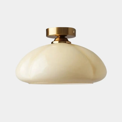 Mini Simplistic Milky Yellow Glass Dome Semi Flush Ceiling Light