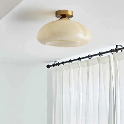 Mini Simplistic Milky Yellow Glass Dome Semi Flush Ceiling Light