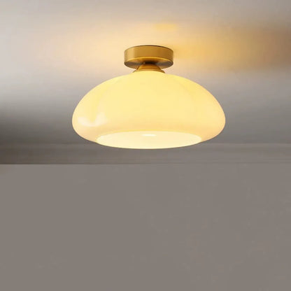 Mini Simplistic Milky Yellow Glass Dome Semi Flush Ceiling Light
