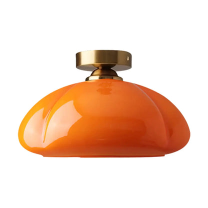 Mini Simplistic Milky Yellow Glass Dome Semi Flush Ceiling Light