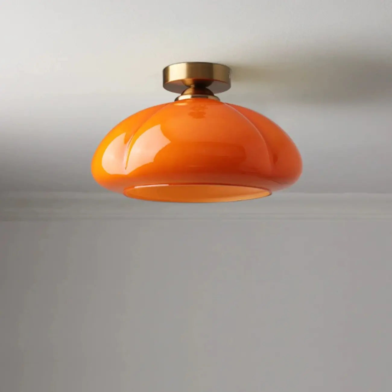 Mini Simplistic Milky Yellow Glass Dome Semi Flush Ceiling Light