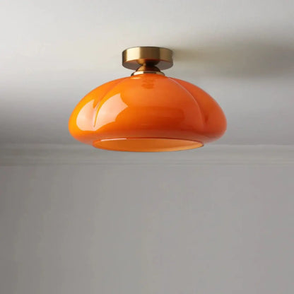 Mini Simplistic Milky Yellow Glass Dome Semi Flush Ceiling Light