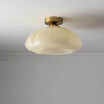 Mini Simplistic Milky Yellow Glass Dome Semi Flush Ceiling Light