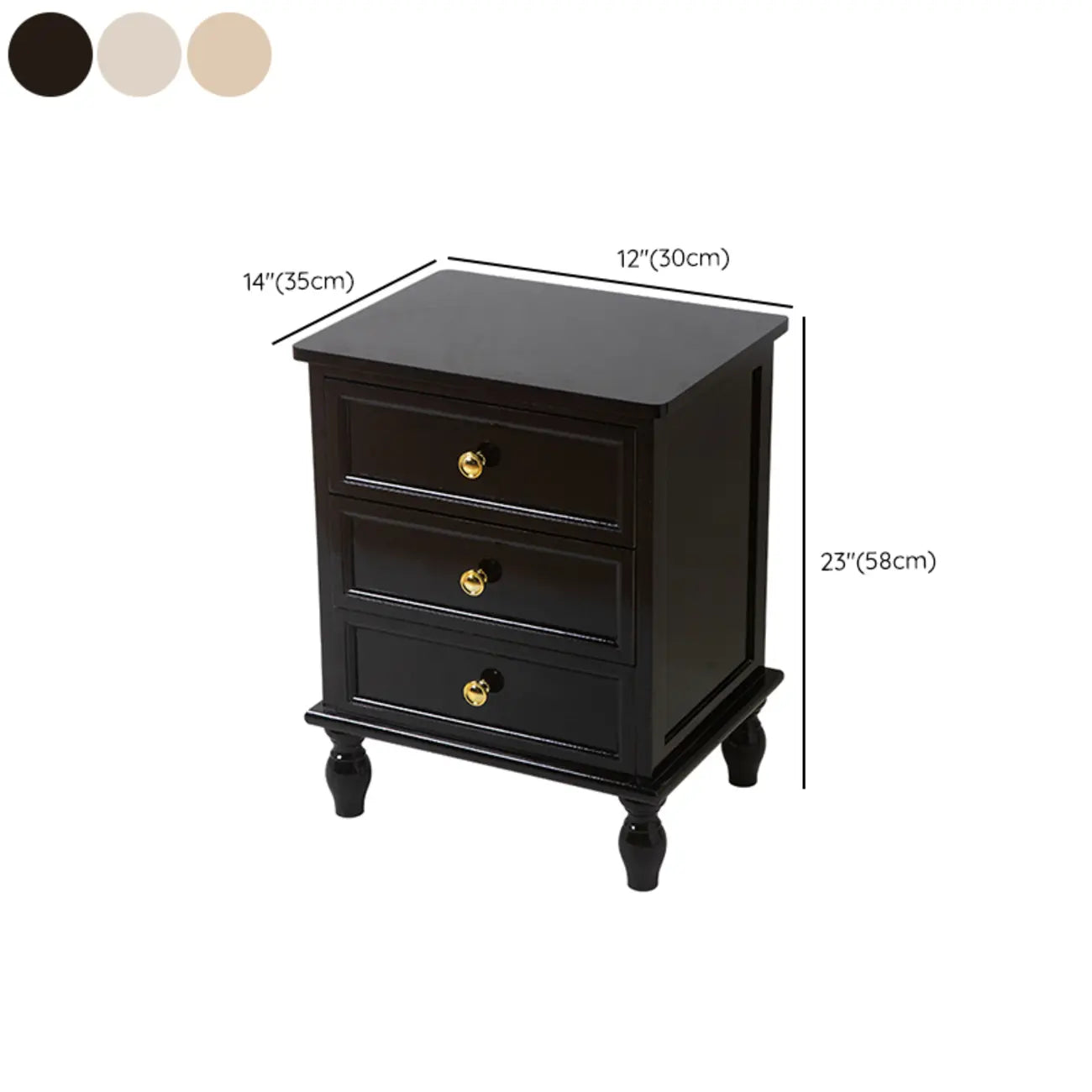 Classic Pure White Wood 3-Drawer Nightstand