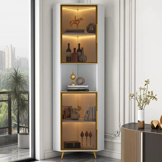 Modern Glam White-Gold Wood Glass Display Cabinet