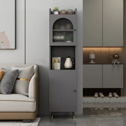 Modern White Wood Glass Storage Cabinet with Tray Top