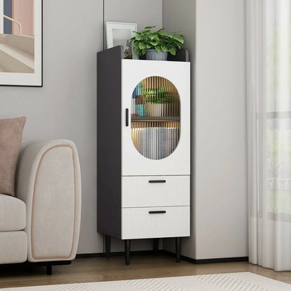 Modern White Wood Glass Storage Cabinet with Tray Top