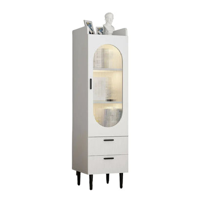 Modern White Wood Glass Storage Cabinet with Tray Top