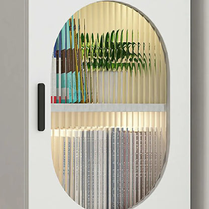 Modern White Wood Glass Storage Cabinet with Tray Top