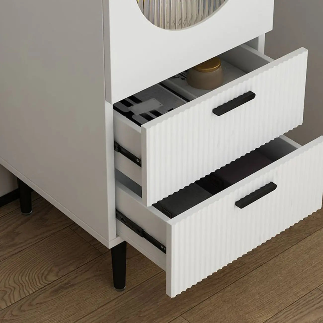 Modern White Wood Glass Storage Cabinet with Tray Top