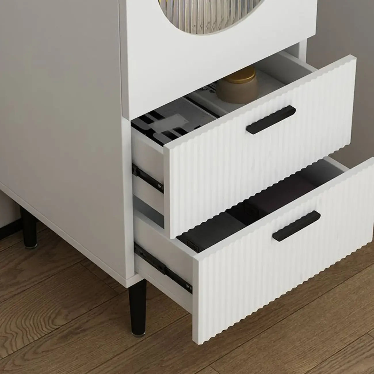 Modern White Wood Glass Storage Cabinet with Tray Top