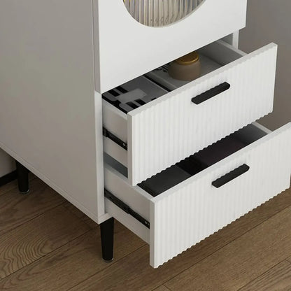 Modern White Wood Glass Storage Cabinet with Tray Top