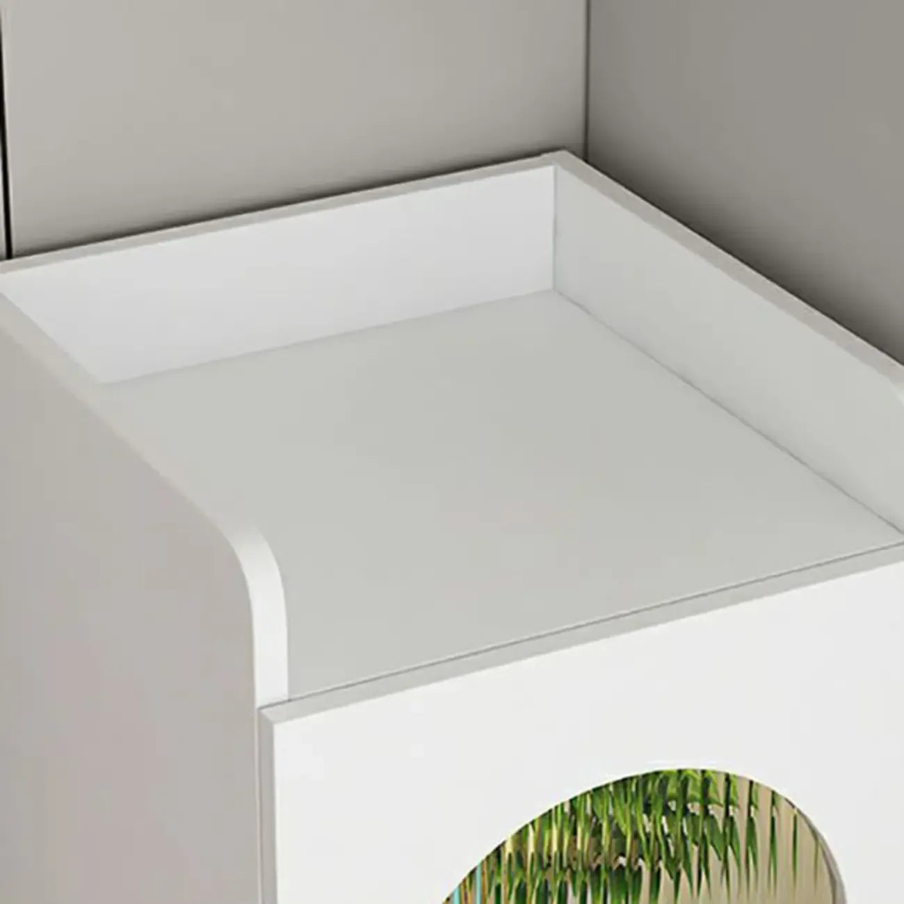 Modern White Wood Glass Storage Cabinet with Tray Top