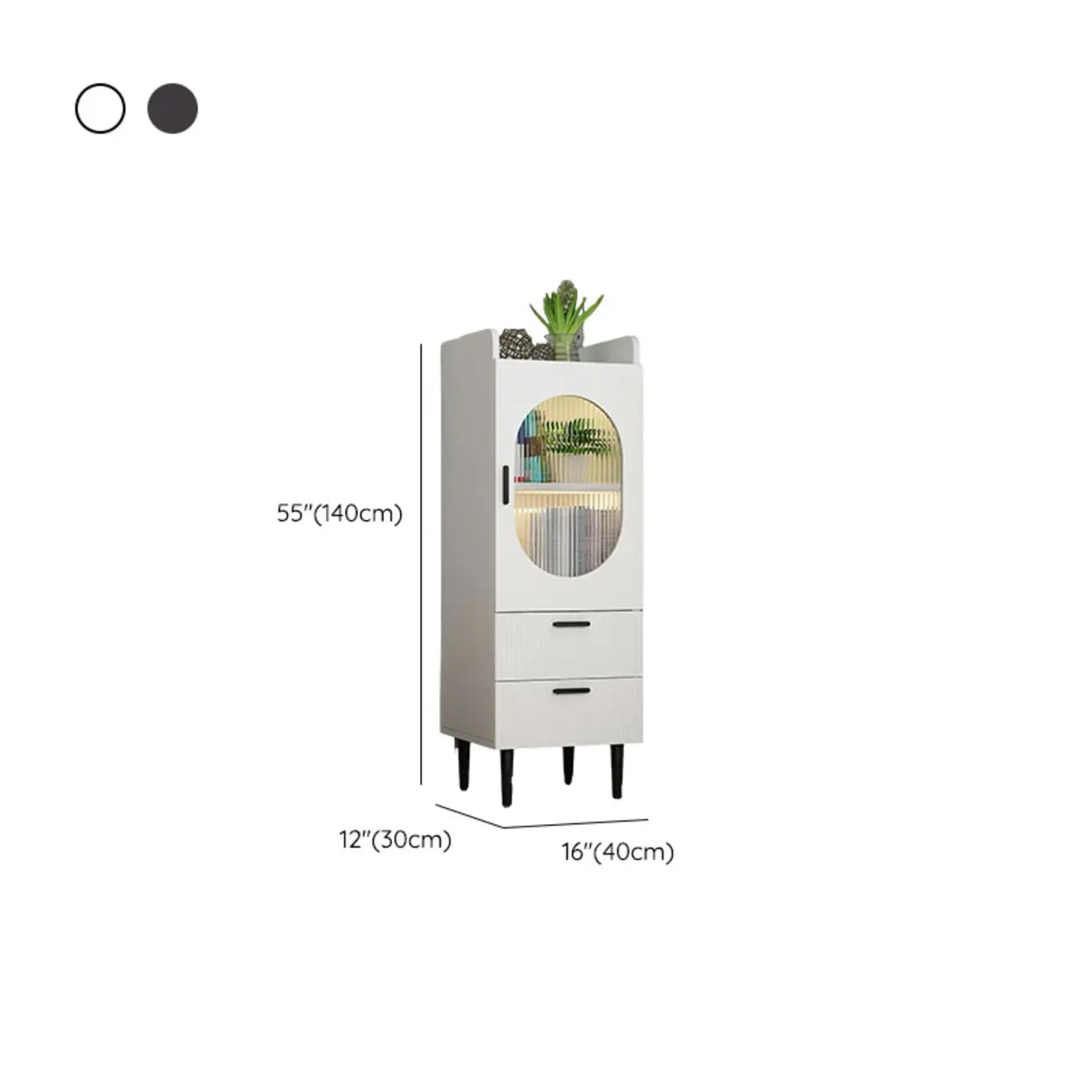 Modern White Wood Glass Storage Cabinet with Tray Top